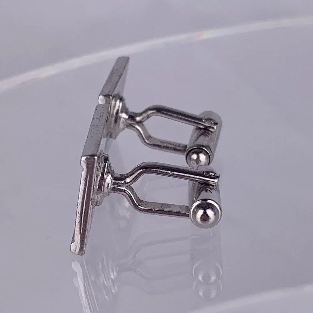 G Initial Monogram Cufflinks Block Letter Silver Tone Textured Anson Vintage K1